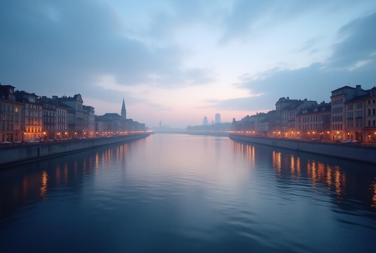 Vue crépusculaire des quais de Saône à Lyon